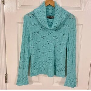 Grayson & Dunn 100% cashmere sweater cowl neck aqua green blue petite medium